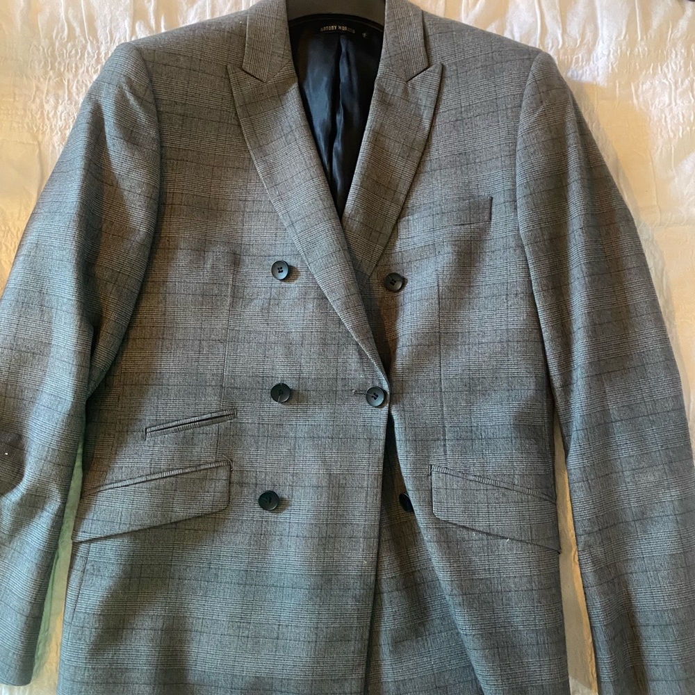 Grey plaid double breasted jacket by Antony morato